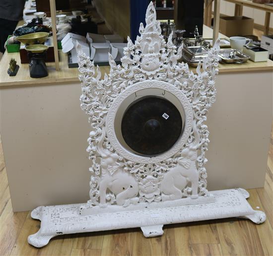 A Burmese white painted teak dinner gong